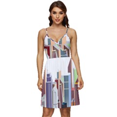 City-urban-buildings-skyscraper V-neck Pocket Summer Dress  by Jancukart