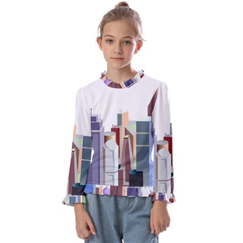 City-urban-buildings-skyscraper Kids  Frill Detail Tee by Jancukart