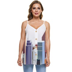 City-urban-buildings-skyscraper Casual Spaghetti Strap Chiffon Top