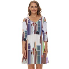 City-urban-buildings-skyscraper Shoulder Cut Out Zip Up Dress