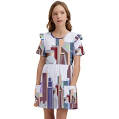 City-urban-buildings-skyscraper Kids  Frilly Sleeves Pocket Dress