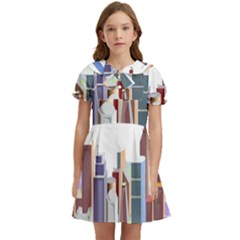 City-urban-buildings-skyscraper Kids  Bow Tie Puff Sleeve Dress