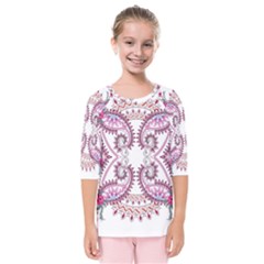 Pink Flower Cartoon Kids  Quarter Sleeve Raglan Tee