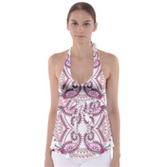 Pink Flower Cartoon Babydoll Tankini Top