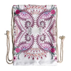 Pink Flower Cartoon Drawstring Bag (large)