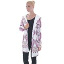 Pink Flower Cartoon Longline Hooded Cardigan View1