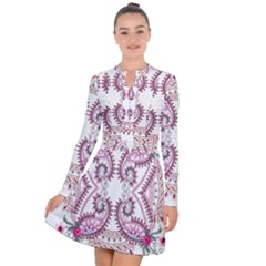 Pink Flower Cartoon Long Sleeve Panel Dress