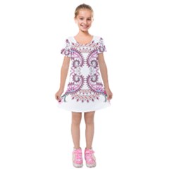 Pink Flower Cartoon Kids  Short Sleeve Velvet Dress