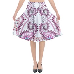 Pink Flower Cartoon Flared Midi Skirt