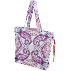 Pink Flower Cartoon Drawstring Tote Bag