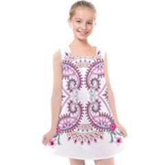 Pink Flower Cartoon Kids  Cross Back Dress