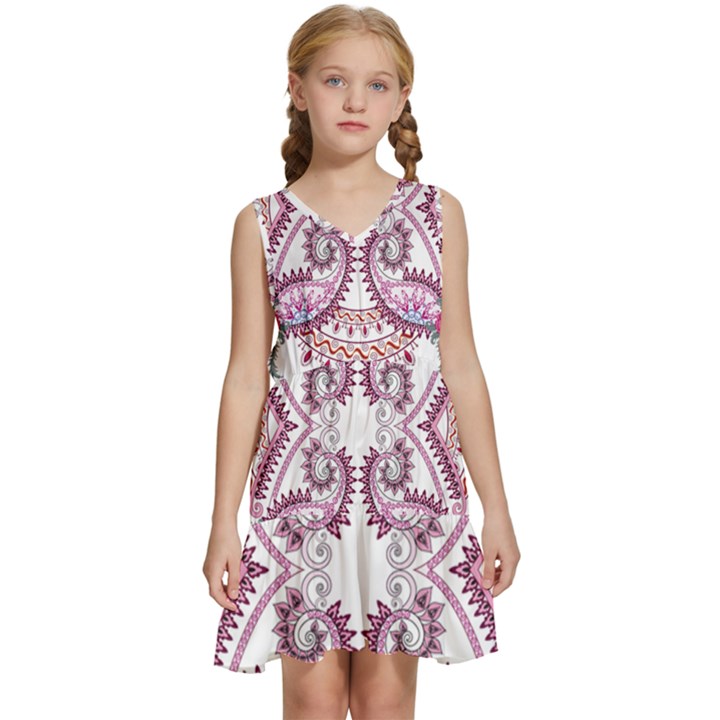 Pink Flower Cartoon Kids  Sleeveless Tiered Mini Dress