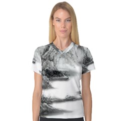 Ink-wash-painting-mountain-rolling-mountains V-neck Sport Mesh Tee