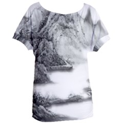 Ink-wash-painting-mountain-rolling-mountains Women s Oversized Tee by Jancukart