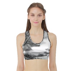 Ink-wash-painting-mountain-rolling-mountains Sports Bra With Border