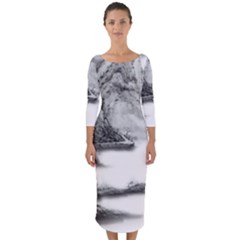 Ink-wash-painting-mountain-rolling-mountains Quarter Sleeve Midi Bodycon Dress by Jancukart