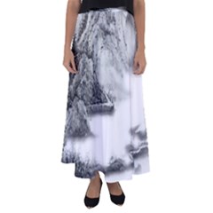 Ink-wash-painting-mountain-rolling-mountains Flared Maxi Skirt by Jancukart