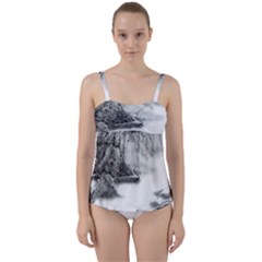 Ink-wash-painting-mountain-rolling-mountains Twist Front Tankini Set by Jancukart