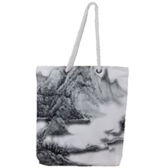 Ink-wash-painting-mountain-rolling-mountains Full Print Rope Handle Tote (large)