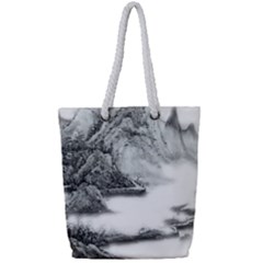 Ink-wash-painting-mountain-rolling-mountains Full Print Rope Handle Tote (small)