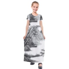 Ink-wash-painting-mountain-rolling-mountains Kids  Short Sleeve Maxi Dress by Jancukart