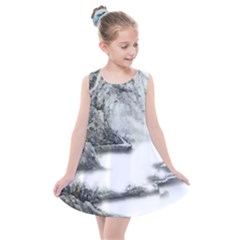 Ink-wash-painting-mountain-rolling-mountains Kids  Summer Dress