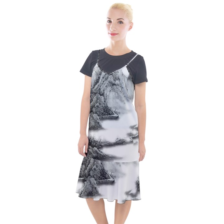 Ink-wash-painting-mountain-rolling-mountains Camis Fishtail Dress