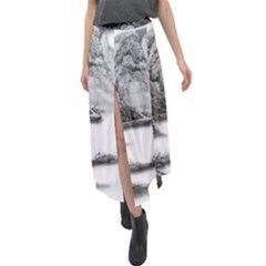 Ink-wash-painting-mountain-rolling-mountains Velour Split Maxi Skirt