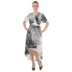 Ink-wash-painting-mountain-rolling-mountains Front Wrap High Low Dress