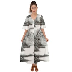 Ink-wash-painting-mountain-rolling-mountains Kimono Sleeve Boho Dress