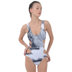 Ink-wash-painting-mountain-rolling-mountains Side Cut Out Swimsuit