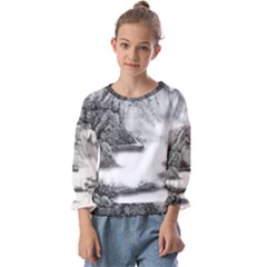 Ink-wash-painting-mountain-rolling-mountains Kids  Cuff Sleeve Top