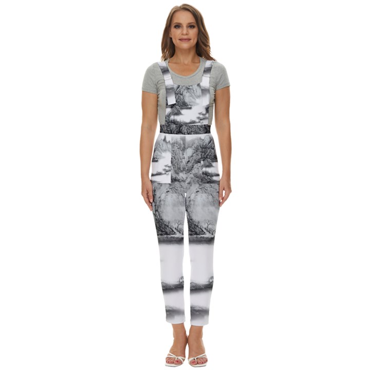 Ink-wash-painting-mountain-rolling-mountains Women s Pinafore Overalls Jumpsuit