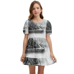 Ink-wash-painting-mountain-rolling-mountains Kids  Short Sleeve Dolly Dress