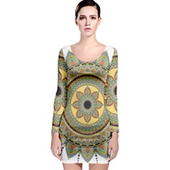 Motif-circle-vintage-circular-pattern Long Sleeve Bodycon Dress