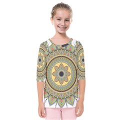 Motif-circle-vintage-circular-pattern Kids  Quarter Sleeve Raglan Tee