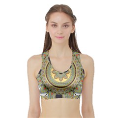 Motif-circle-vintage-circular-pattern Sports Bra With Border