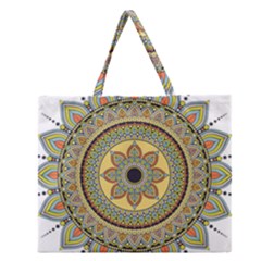 Motif-circle-vintage-circular-pattern Zipper Large Tote Bag