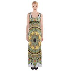 Motif-circle-vintage-circular-pattern Thigh Split Maxi Dress