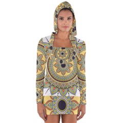 Motif-circle-vintage-circular-pattern Long Sleeve Hooded T-shirt