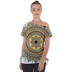 Motif-circle-vintage-circular-pattern Off Shoulder Tie-up Tee