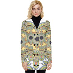 Motif-circle-vintage-circular-pattern Button Up Hooded Coat 