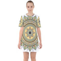 Motif-circle-vintage-circular-pattern Sixties Short Sleeve Mini Dress