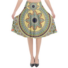 Motif-circle-vintage-circular-pattern Flared Midi Skirt by Jancukart