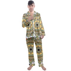 Motif-circle-vintage-circular-pattern Men s Long Sleeve Satin Pajamas Set