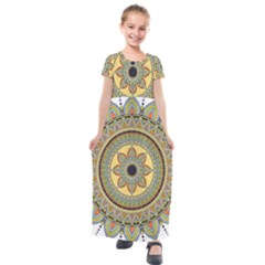 Motif-circle-vintage-circular-pattern Kids  Short Sleeve Maxi Dress