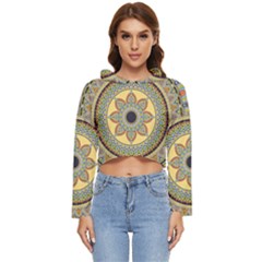 Motif-circle-vintage-circular-pattern Women s Lightweight Cropped Hoodie