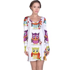 Cartoon-cute-owl-vector Long Sleeve Nightdress