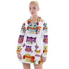 Cartoon-cute-owl-vector Women s Long Sleeve Casual Dress by Jancukart