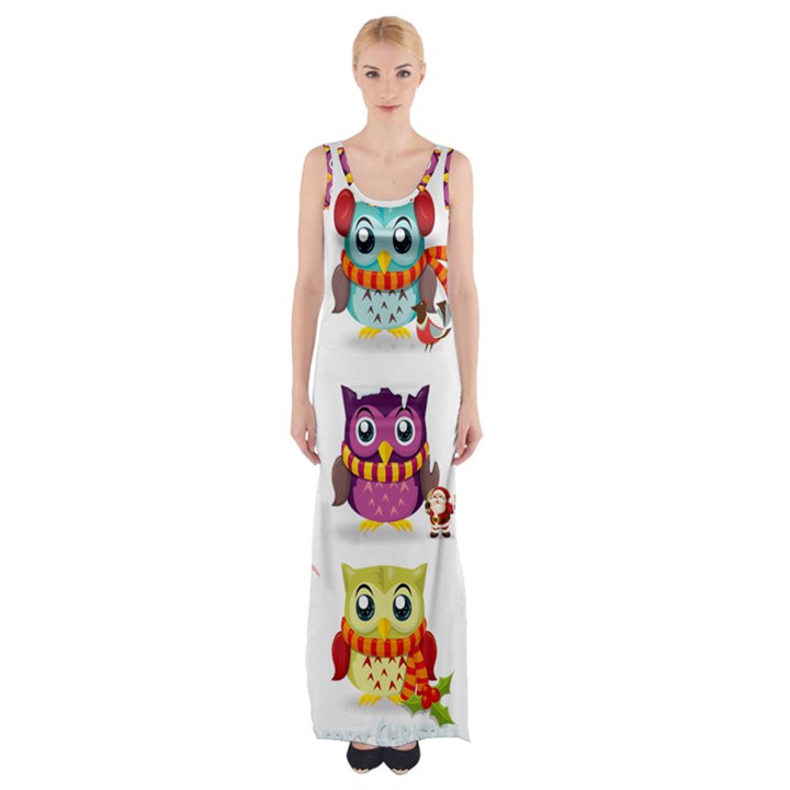 Cartoon-cute-owl-vector Thigh Split Maxi Dress